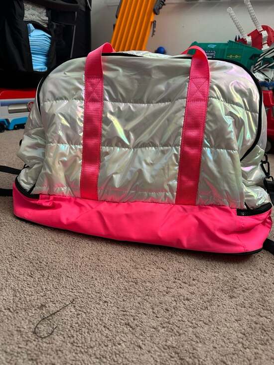 Justice Other - Justice Girls Silver Iridescent Metallic Puffer Weekender Duffel Bag